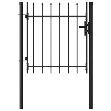 vidaXL Fence Gate Single Door with Spike Top Steel 39.4" Black Garden Barrier