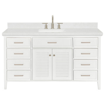 Ariel Kensington 60" Single Rectangle Sink Bathroom Vanity, Carrara Quartz, White