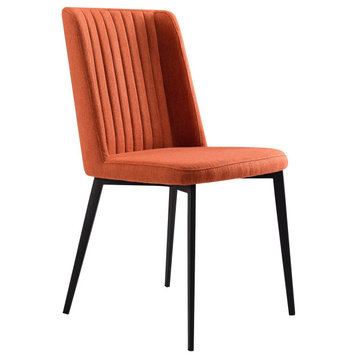 2 Pack Modern Dining Chair, Polyester Seat With Channel Tufted Wingback, Orange