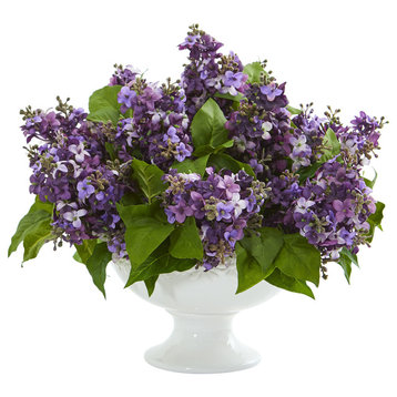 Lilac Artificial Arrangement in White Vase, Purple