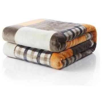 Tache Patchwork Orange and Brown Throw Blanket, 90x90