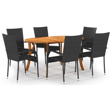 vidaXL Patio Dining Set Outdoor Dining Set Table and Chair Set 7 Piece Black