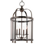 Hudson Valley Lighting - Larchmont, 16" Pendant, Historic Nickel Finish, Clear Glass Shade - A carousel of candelabra light shines within the smooth metalwork of the Larchmont lantern. We've freshened the fixture's classic cupola inspiration with tastefully understated styling. Cast metal rings, enhanced with eye-catching beaded details, create the barrel framework for Larchmont's four shining panes of clear, curved glass.