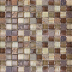 Crystalcor - 11.40"x11.40" Glass Mosaic Tile Backsplash Gray/Orange White - Mosaic Tile