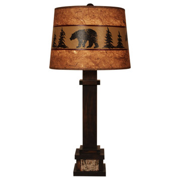 Aspen Mission Style Table Lamp With Poplar Bark Accents and Bear Shade