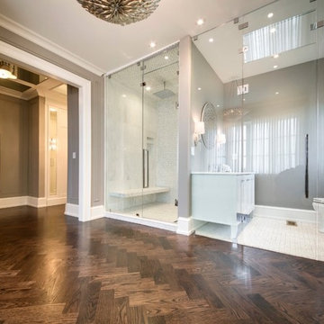 Installed, Sanded & Stained Herringbone in Stunning Model Home