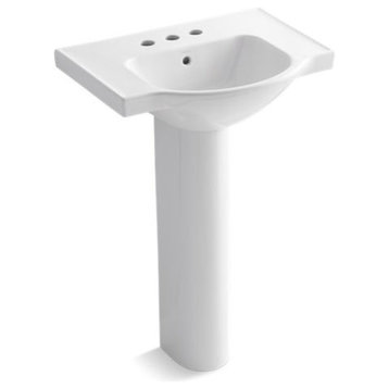 Kohler Veer 24" Pedestal Bathroom Sink with 4" Centerset Faucet Holes, White