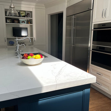 Blue and White Kitchen With Natural Light