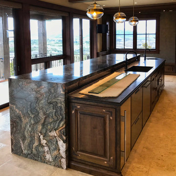 6cm Fusion Granite Kitchen Island, mirrored 6cm Mitred edge and waterfall edge