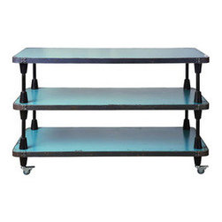 3-Tier Blue Kitchen Table with Casters - Furniture