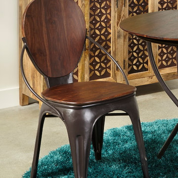 Honey Brown Wood and Metal Dining Chair, Set of 2