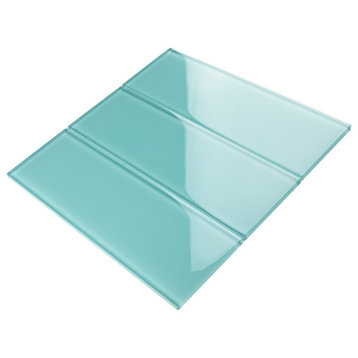 4"x12" Baker Glass Subway Tiles, Set of 3, Ocean Green