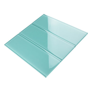 4"x12" Baker Glass Subway Tiles, Set of 3, Ocean Green