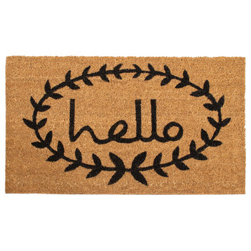 Calico Hello Doormat, Natural, Black, 24"x36"
