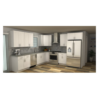 White Shaker L-Shape 11x11 Cabinet Set for 96H Kitchen