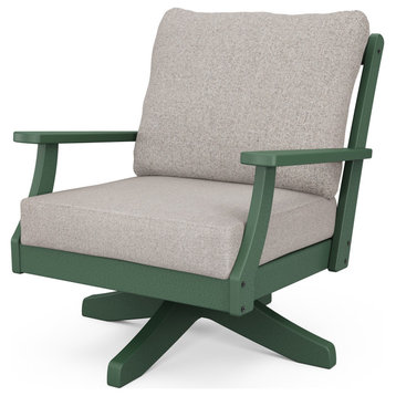 Braxton Deep Seating Swivel Chair, Green/Weathered Tweed