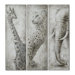 www.essentialsinside.com:  glimpse of africa hand painted wall art, set of 3 - Artwork