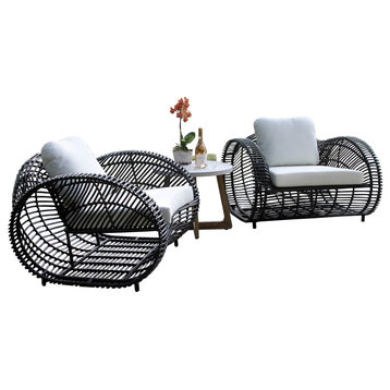 3-Piece Black Lava Seating Group With Composite Accent Table