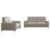 Coaster 2-Piece Contemporary Track Arm Upholstered Faux Leather Sofa Set in Gray