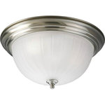 Progress - Progress P3818-09 Melon - Three Light Flush Mount - Three-light close-to-ceiling with etched ribbed melon glass with center lock up in Brushed Nickel finish.    Etched ribbed melon glass  Center lock up  Three-light close-to-ceiling    Shade Included: TRUE  Canopy Diameter: 13.25