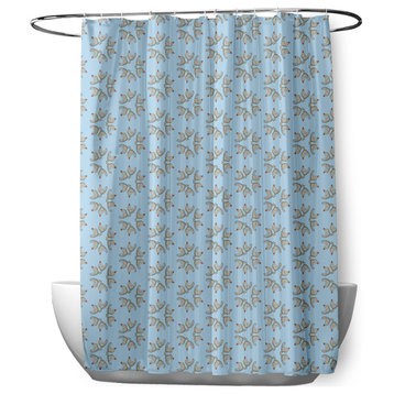 70"Wx73"L Chickens-go-round Shower Curtain, Basswood Brown, After Rain Blue