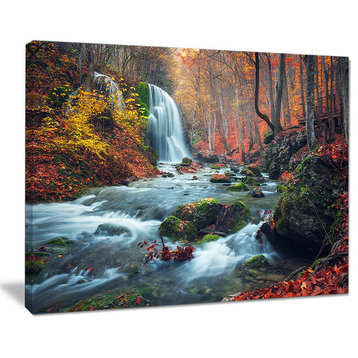 "Autumn Mountain Waterfall Long View" Landscape Photo Wall Art, 20"x12"