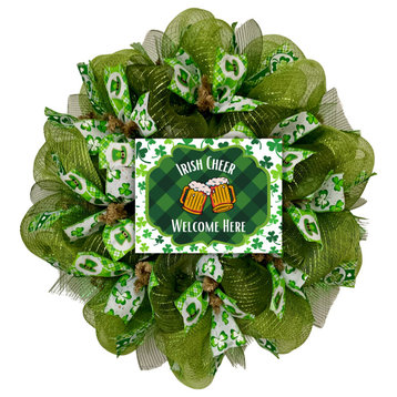 Irish Cheer Welcome Here Handmade St Patrick's Day Deco Mesh Wreath