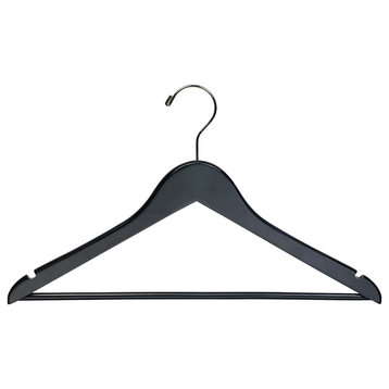 Black Rubberized Wooden Suit Hanger With Bar, Box of 100