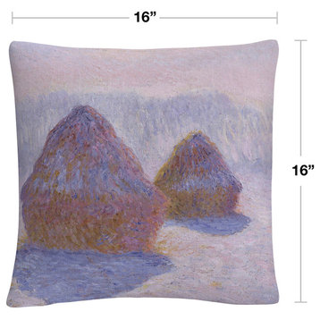 Monet 'Haystacks Effect Of Snow And Sun' 16"x16" Decorative Throw Pillow