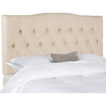 Contemporary King Headboard, Diamond Button Tufted Linen Upholstery, Off White