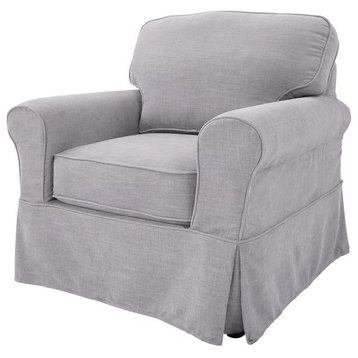 Comfortable Accent Chair, Extra Padded Seat With Rounded Arms and Slipcover, Fog