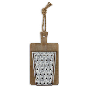 Wood And Metal Cheese Grater On Cutting Board Decor