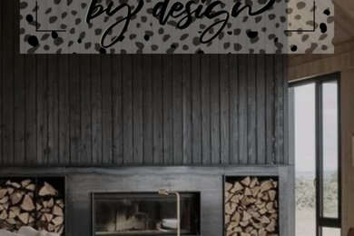 Example of a mid-sized transitional open concept vaulted ceiling and wood wall living room design in Salt Lake City with a standard fireplace and a stone fireplace