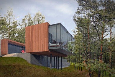 Inspiration for a modern one-story wood flat roof remodel in Atlanta