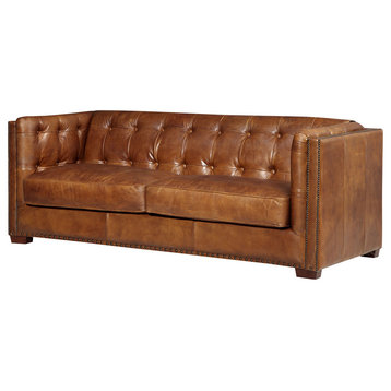 Top Grain Vintage Leather Tuxedo Sofa, Light Brown