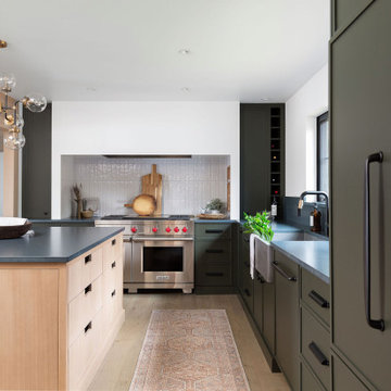 Warmth and Style: Green Painted Cabinets in Contemporary Cottage Kitchen