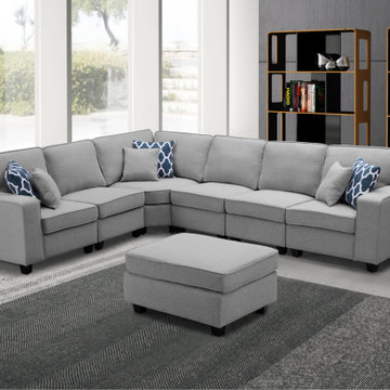 Casanova 124" Linen 7Pc Modular L-Shape Sectional Sofa with Ottoman