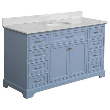 Aria 60" Bathroom Vanity, Powder Blue, Carrara Marble, Single Vanity