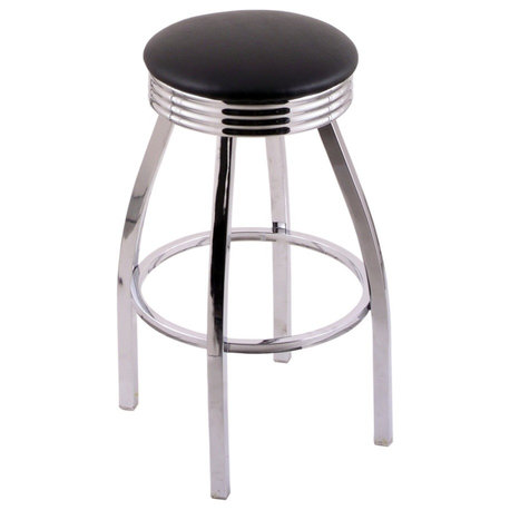 Classic Series 25" Counter Stool With Chrome Finish, Accent Ring, Vinyl Seat