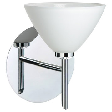 Domi 1 Light Wall Sconce, Chrome, Incandescent, White Glass