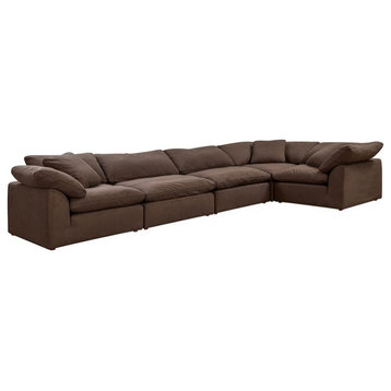 Sunset Trading Puff 5-Piece Fabric Slipcover Sectional Sofa in Brown