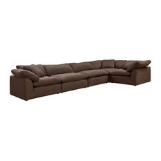 Sunset Trading Cloud Puff 5-Piece Fabric Slipcover Sectional Sofa, Brown