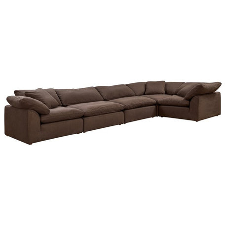 Sunset Trading Puff 5-Piece Fabric Slipcover Sectional Sofa in Brown