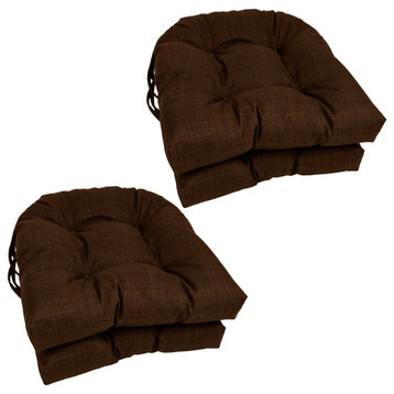 16" Spun Polyester Solid Outdoor U-Shaped Tufted Chair Cushions, Set of 4, Cocoa