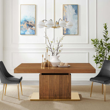 Vector Expandable Dining Table, Walnut/Gold