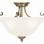 Livex Lighting - Livex Lighting 6130-01 Coronado - 3 Light Semi-Flush Mount in Coronado Style - 1 - Classic antique brass three light semi flush mountCoronado 3 Light Sem Antique Brass White UL: Suitable for damp locations Energy Star Qualified: n/a ADA Certified: n/a  *Number of Lights: 3-*Wattage:100w Medium Base bulb(s) *Bulb Included:No *Bulb Type:Medium Base *Finish Type:Antique Brass
