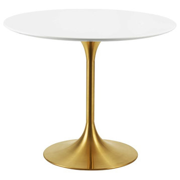 Modern Deco Urban Living Dining Table, Metal Steel Wood, Gold White