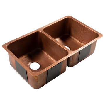 Rivera Copper 32" Double Bowl Undermount Kitchen Sink