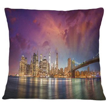 New York Manhattan Skyline with Clouds Cityscape Throw Pillow, 16"x16"