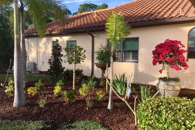 This is an example of a mid-sized traditional front yard full sun garden for summer in Orlando with concrete pavers.